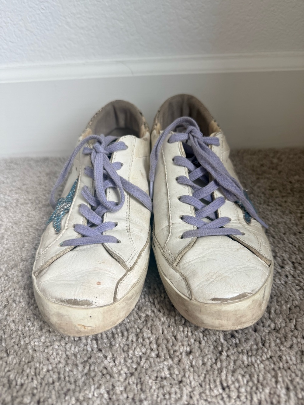 Golden Goose Superstar Blue Glitter Star & Python Sneakers Size 37 / US 7